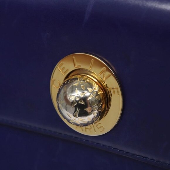 CELINE Hand Bag Leather Blue Gold Auth BD984 - Picture 13 of 16